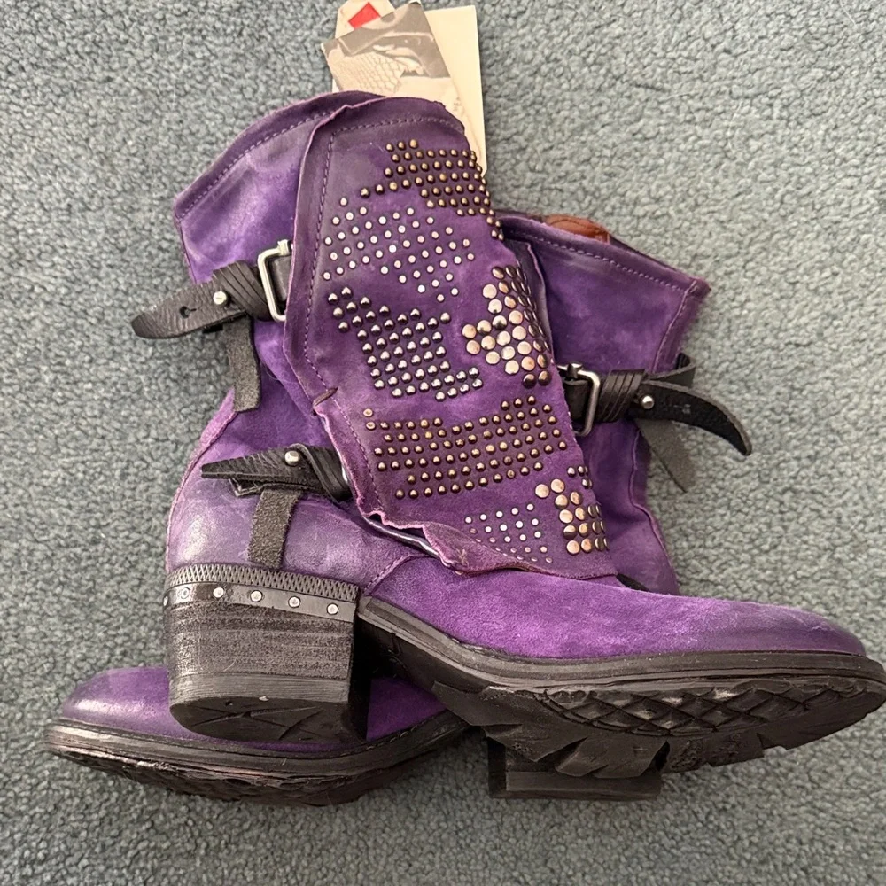 A.S.98 Purple Studded Moto Boots - Picture 3 of 4